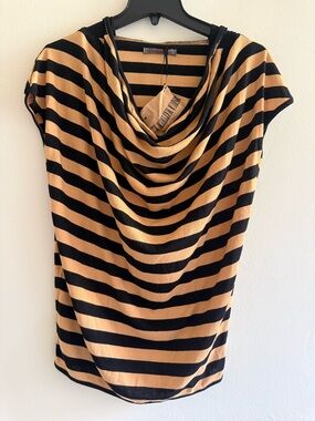 Striped Black and Tan Cowl Neck Muscle Tee